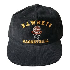 Vintage Iowa Hawkeye Basketball Corduroy Hat Black Gold
